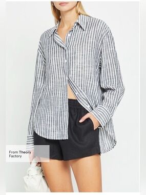 CAARA Billy Oversized Linen Blend Striped Shirt Size Small NWT